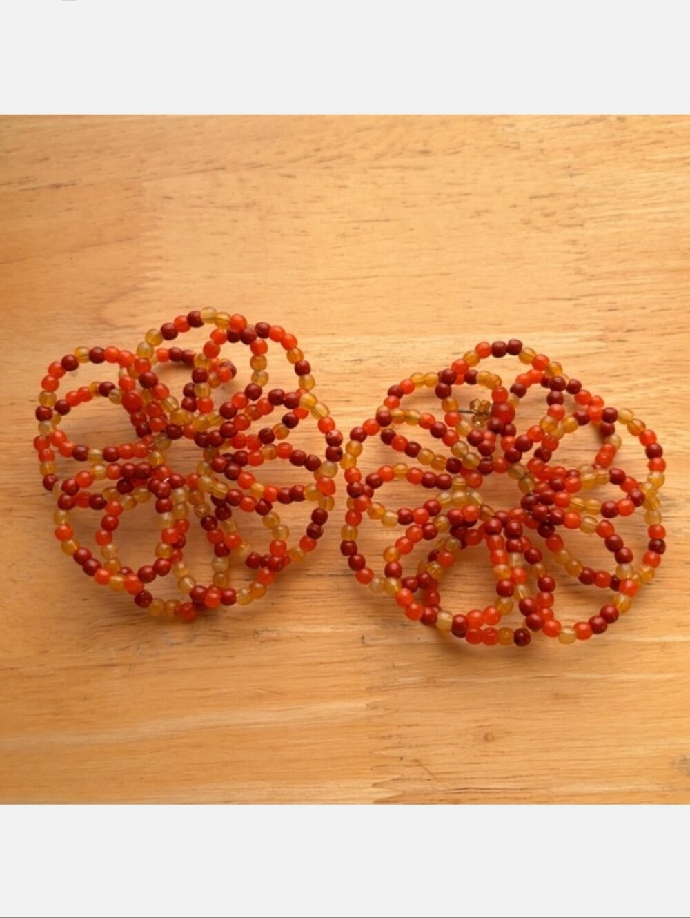 Sezane Beaded Floral Hoop Earrings - Orange & Yellow